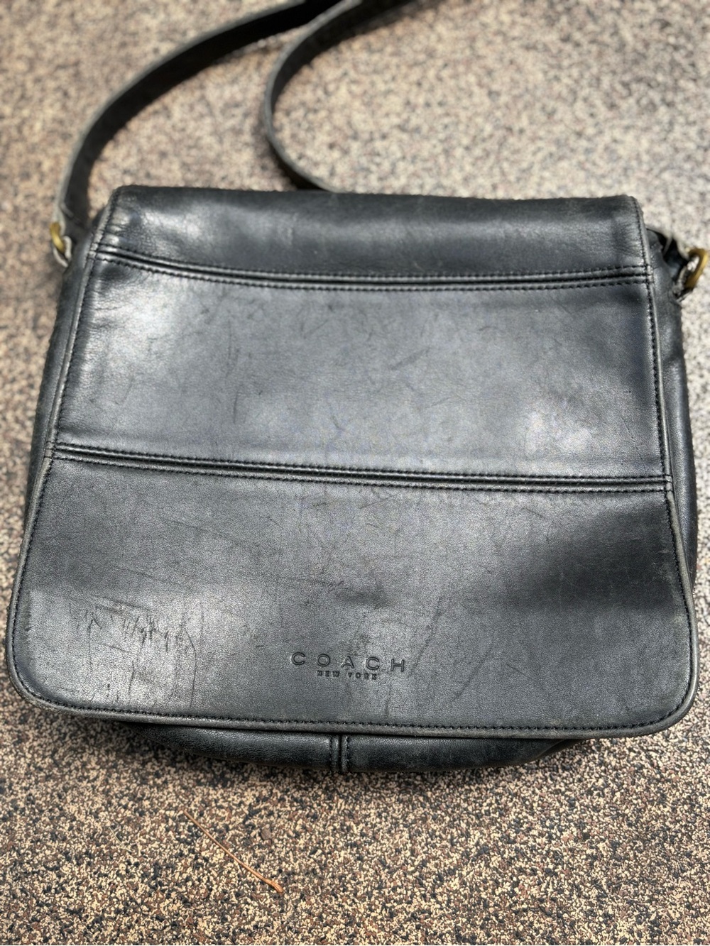 VINTAGE COACH 9092 Tribeca Stitch Flap Black Leather Crossbody BAG Purse